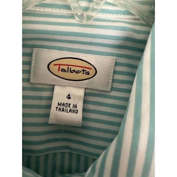 TALBOTS Womens Size 4 Vintage Striped Blouse Dress Shirt White Aqua Chevron New - Picture 3 of 8